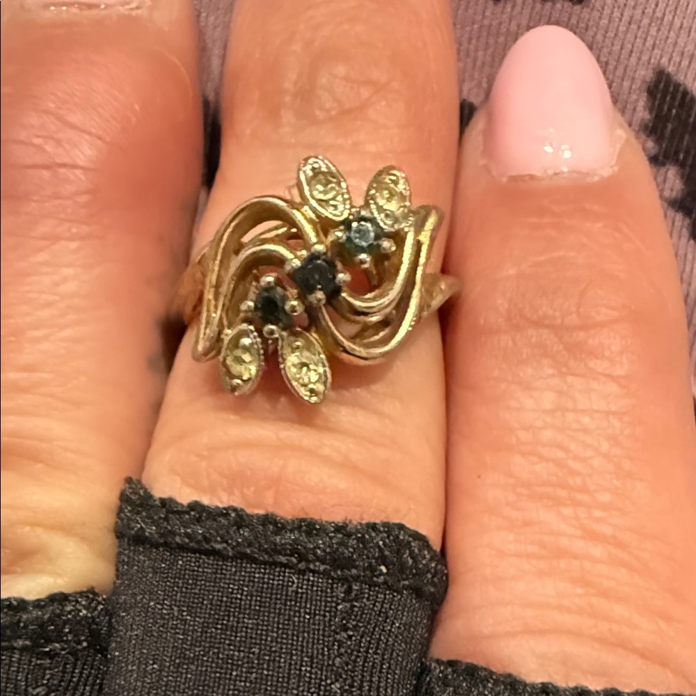 vintage 585 14k yellow gold blue spinel and diamond ring. - Picture 4 of 10